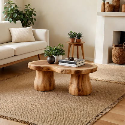 Organic Form Coffee Table – Solid Wood Sculpted Center Table for Home