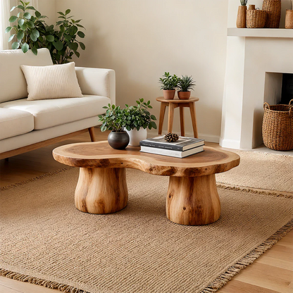 Organic Form Coffee Table – Solid Wood Sculpted Center Table for Home