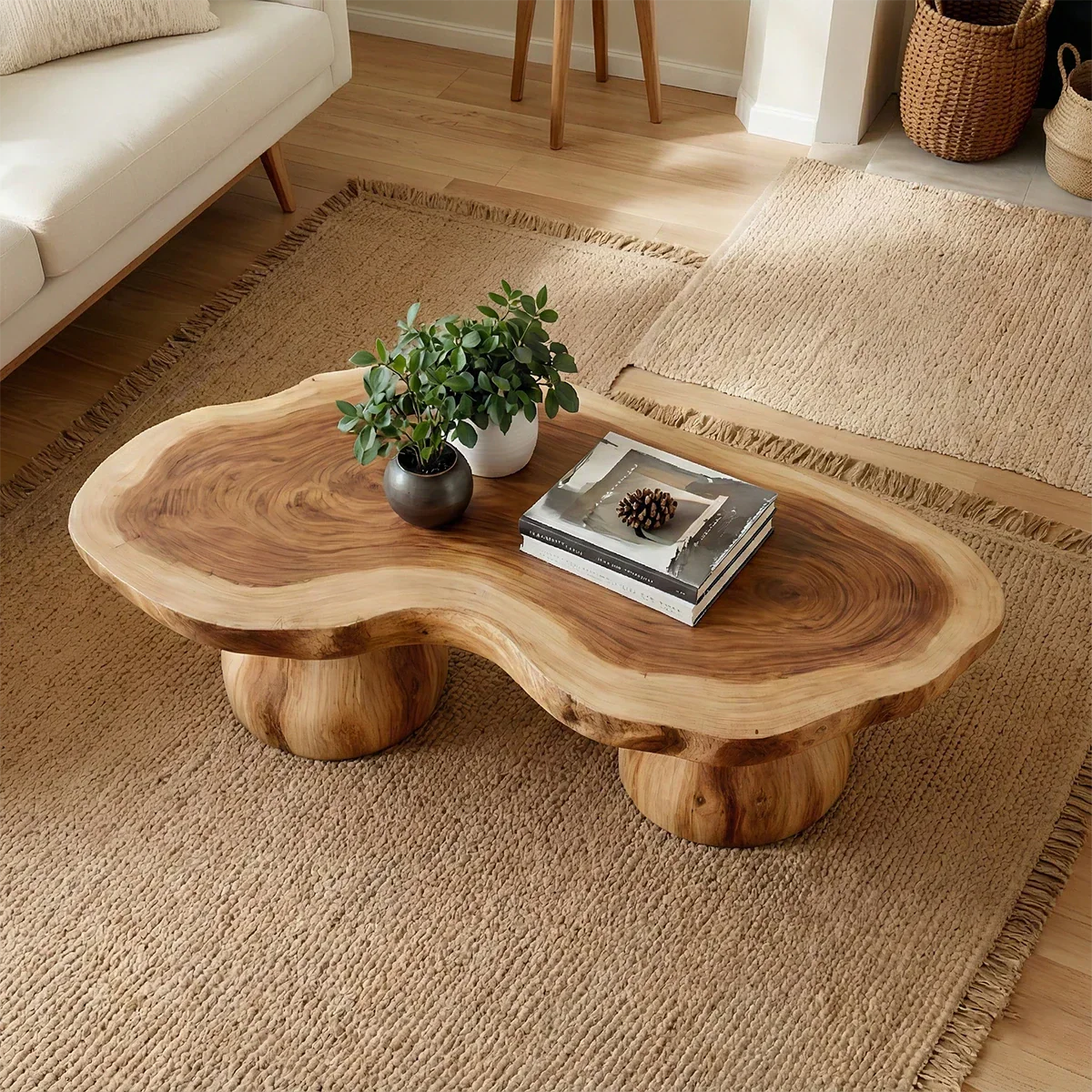 Brown coffee table with curved top design
