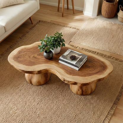 Brown coffee table with curved top design
