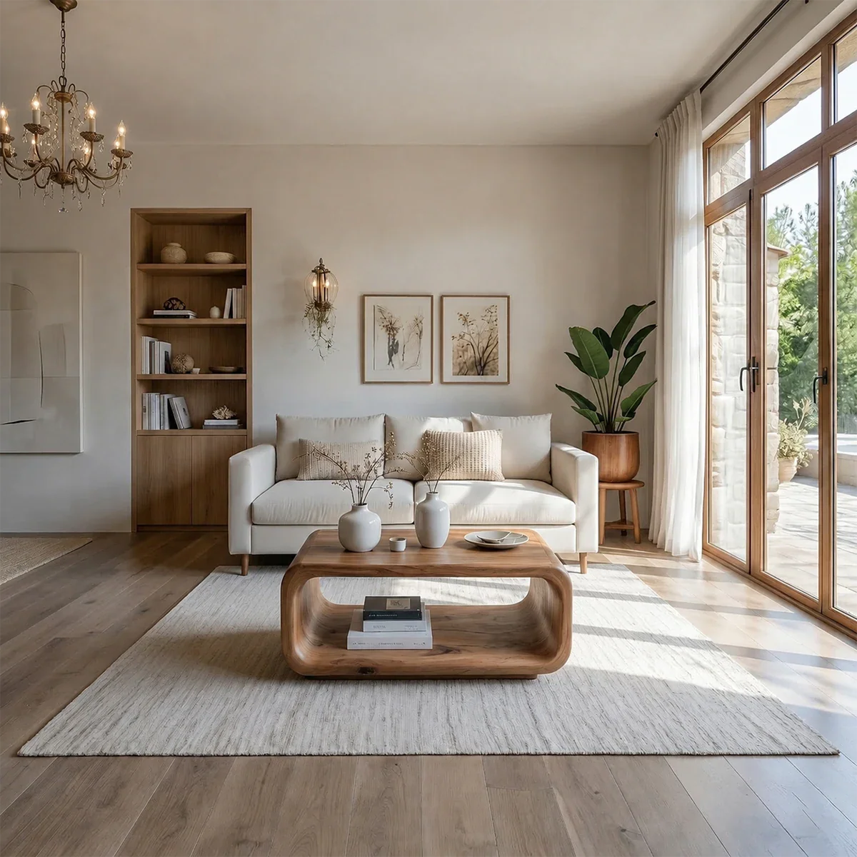 Curved Coffee Table with Storage – Solid Wood Modern Design