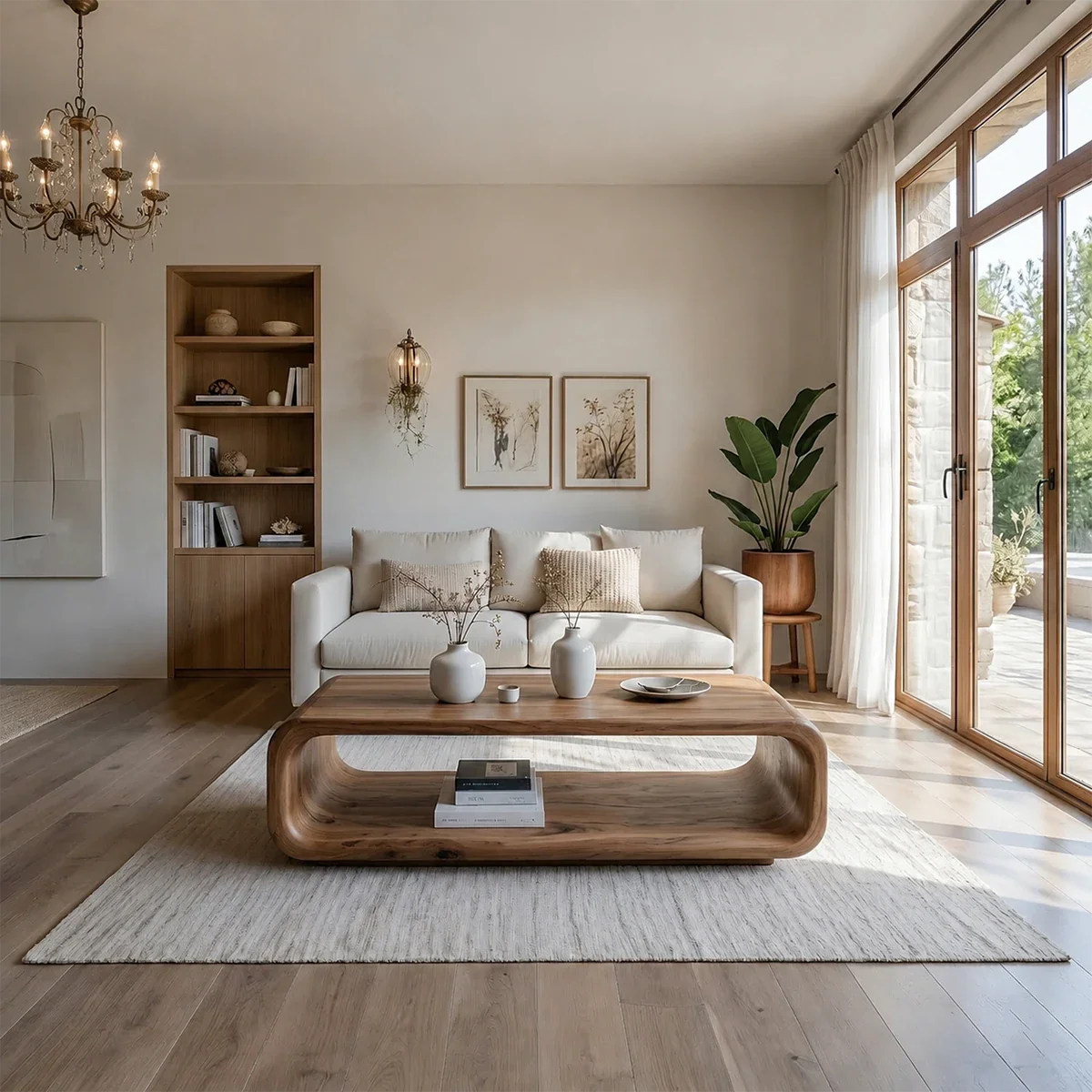Curved Coffee Table with Storage – Solid Wood Modern Design