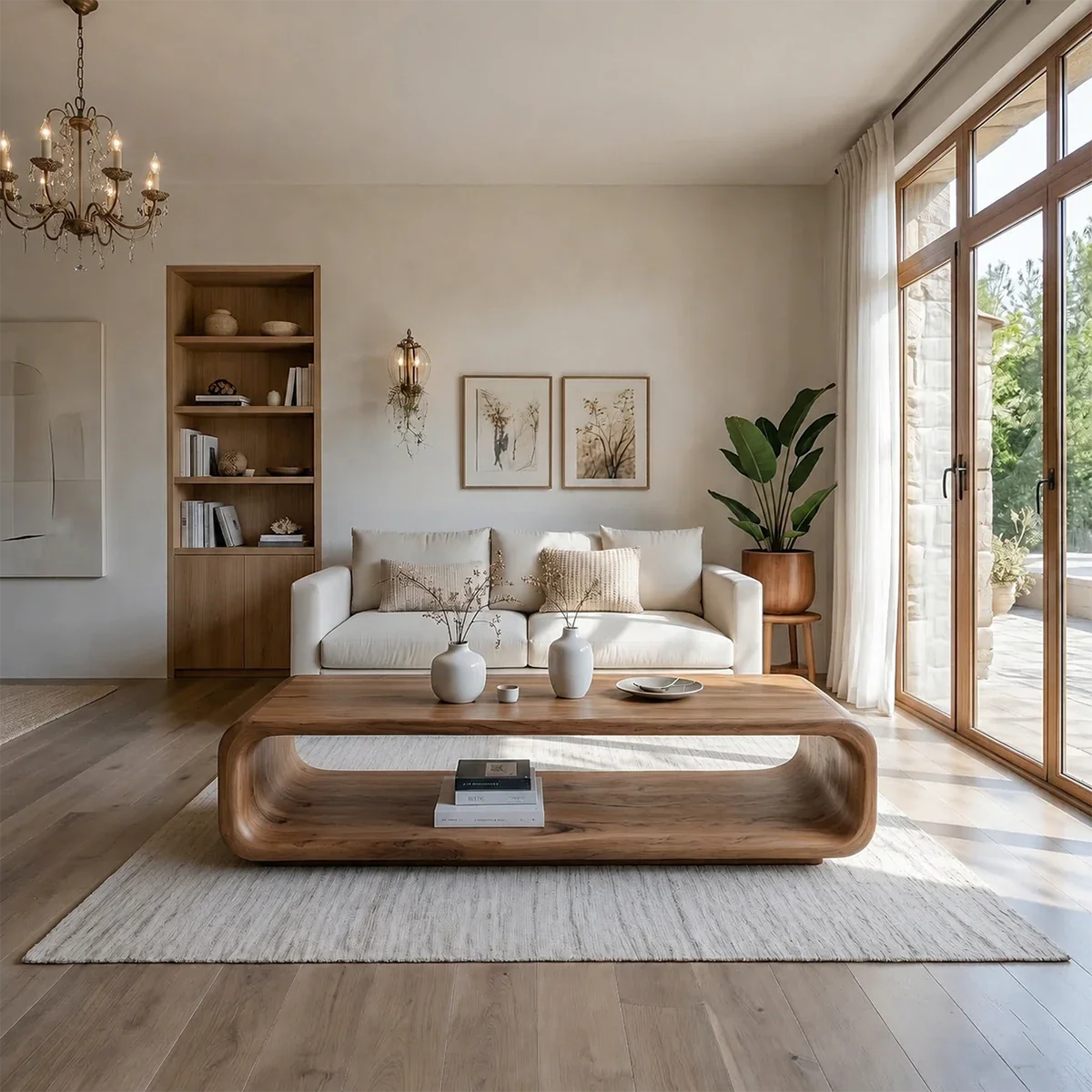 Curved Coffee Table with Storage – Solid Wood Modern Design