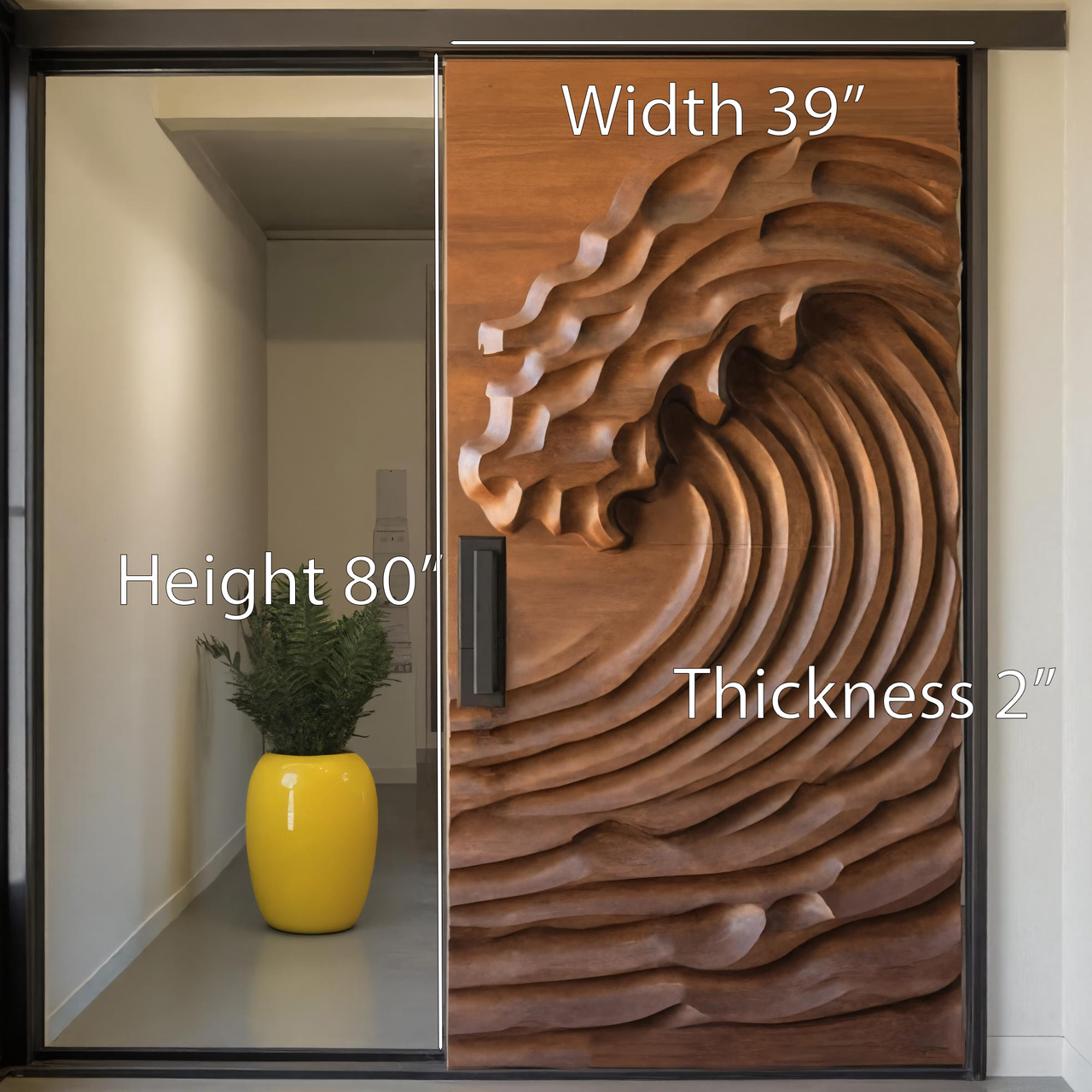 Modern Wave Sliding Door With Artistic Panel For Interior Or Studio