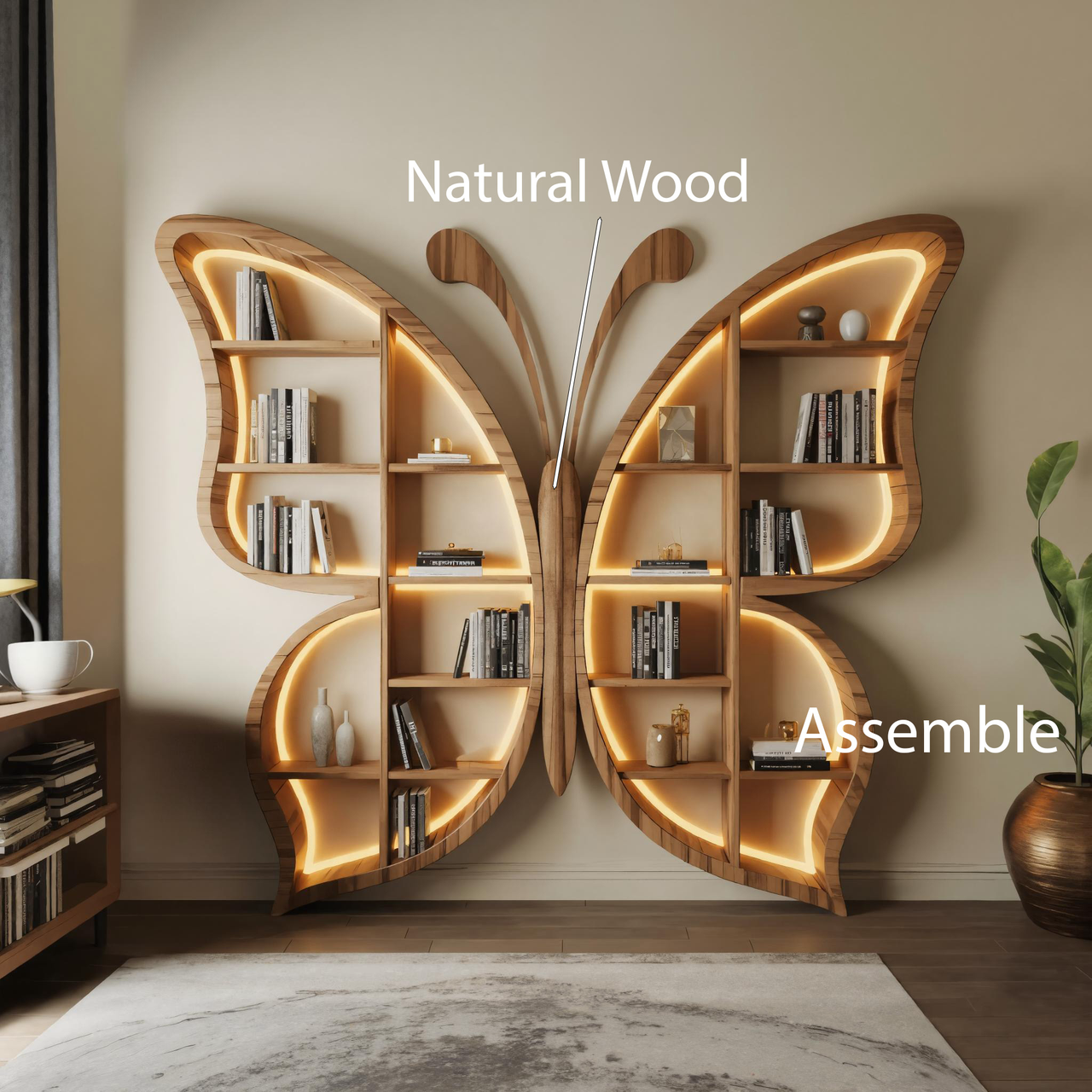 Butterfly Bookshelf With LED For Living Room Or Bedroom