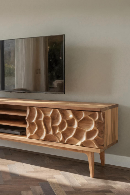 Handmade TV Stand With Carved Doors For Living Room
