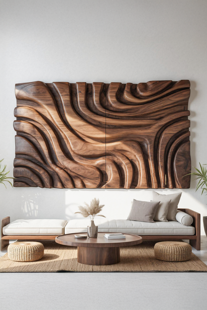 Contemporary Sculptural Wall Art With Bold Carved Layers For Bedroom