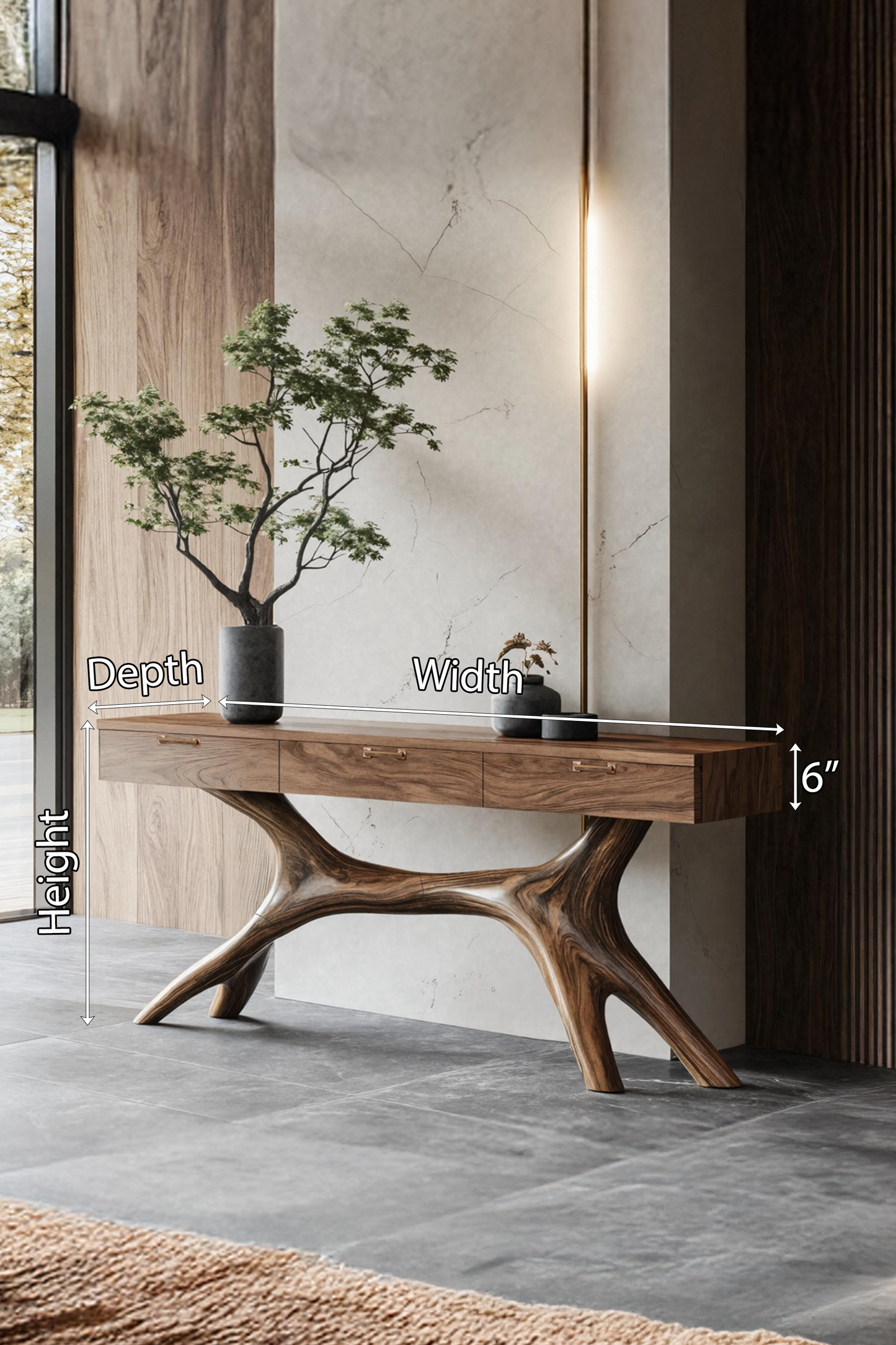 Farmhouse Wooden Console Table For Furniture Decor With Drawers