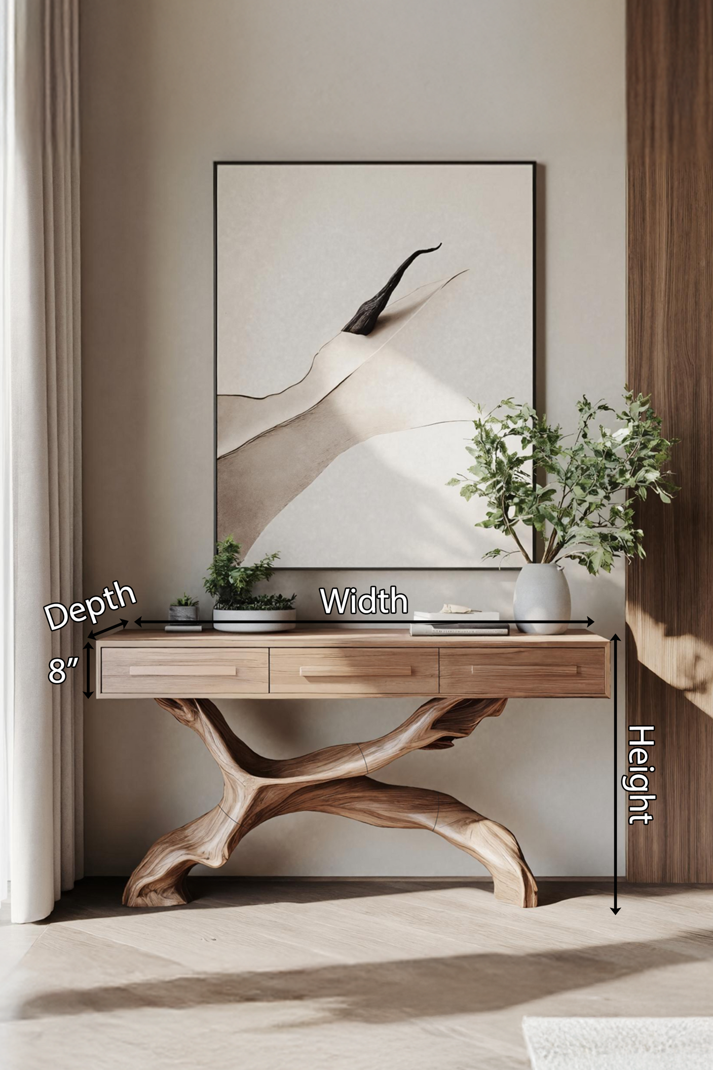 Mid Century Live Edge Entryway Table For Bedroom Rustic Accent