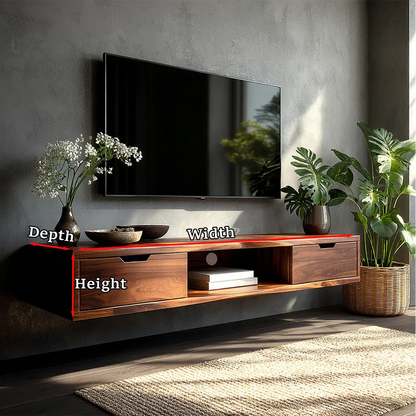 Contemporary television console featuring open center shelving and minimalist craftsmanship