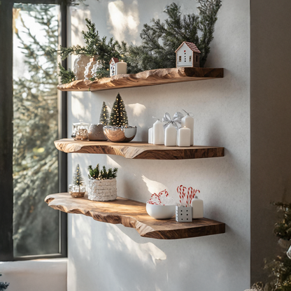 Handcrafted Wooden Floating Shelf For Stylish Christmas Bedroom Decor