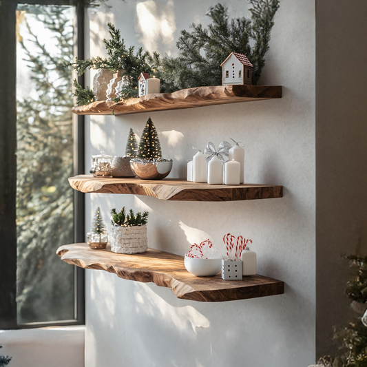 Handcrafted Wooden Floating Shelf For Stylish Christmas Bedroom Decor