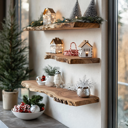 Mid Century Wooden Floating Shelf For Christmas Living Room Decor