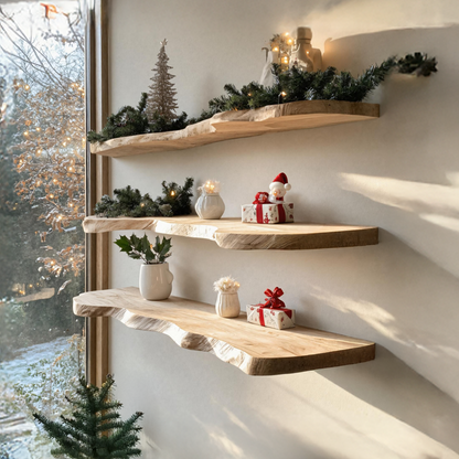 Farmhouse Solid Wood Floating Shelf For Christmas Bedroom Wall Decor