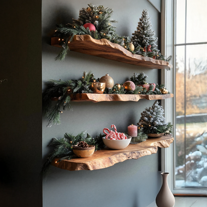 Mid Century Solid Wood Floating Shelf For Stylish Holiday Bedroom Decor
