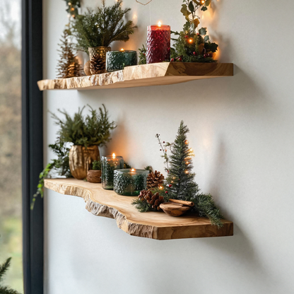Handcrafted Solid Wood Floating Shelf For Christmas Bedroom Design