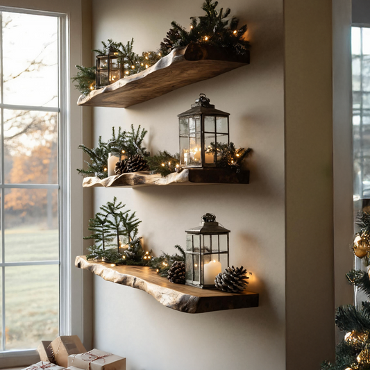 Mid Century Live Edge Floating Shelf For Holiday Bedroom Decoration