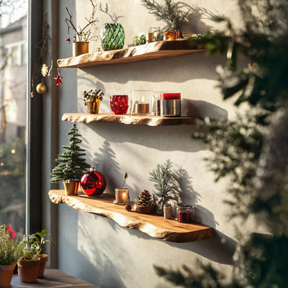 Handcrafted Wooden Floating Shelf For Cozy Holiday Entryway Decor
