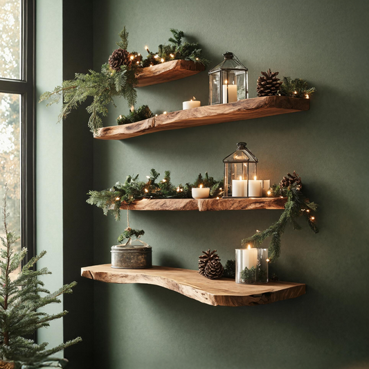 Handcrafted Solid Wood Floating Shelf For Holiday Living Room Design