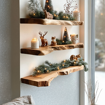 Mid Century Wooden Floating Shelf For Stylish Holiday Living Room