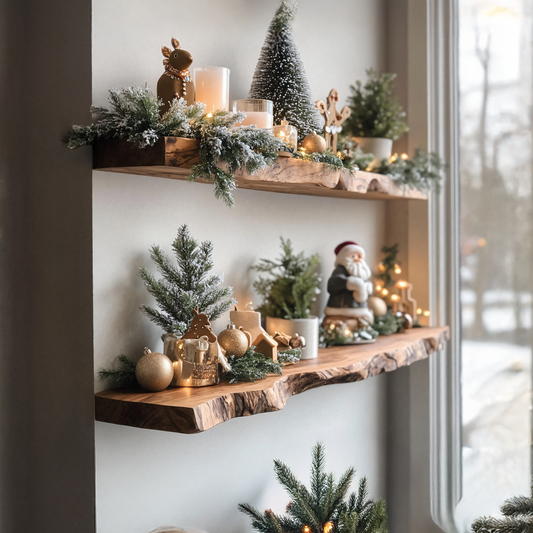 Mid Century Solid Wood Floating Shelf For Xmas Entryway Organization
