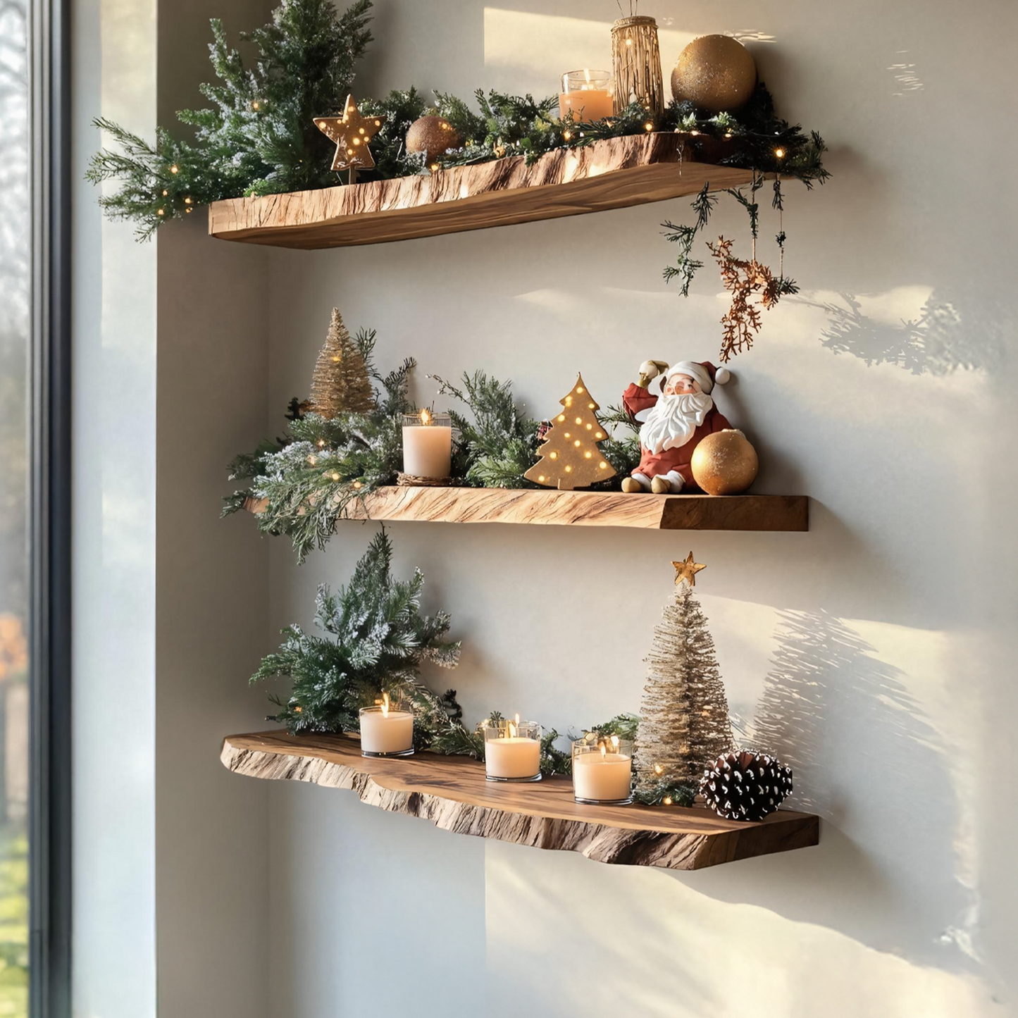 Handcrafted Live Edge Floating Shelf For Festive Xmas Entryway Design