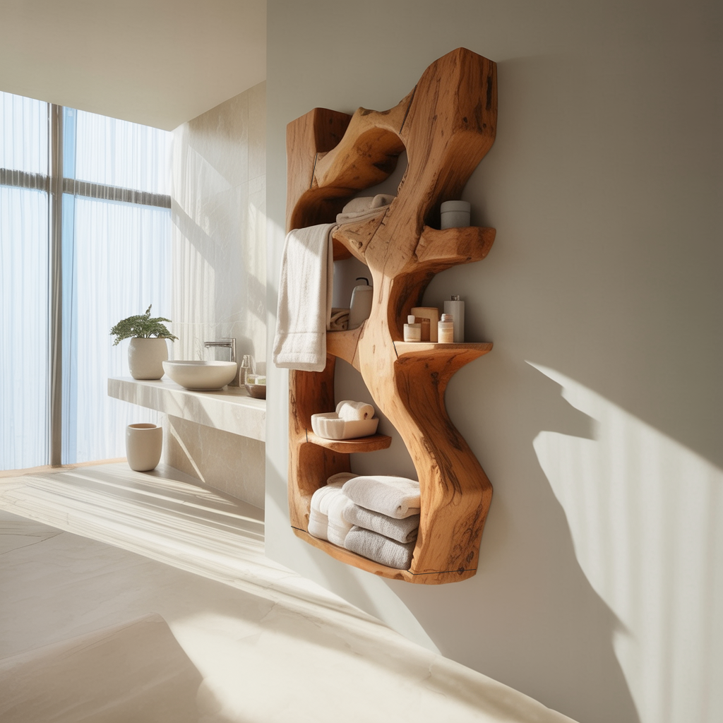 Handcrafted Sculpted Bathroom Shelf For Towels Or Storage