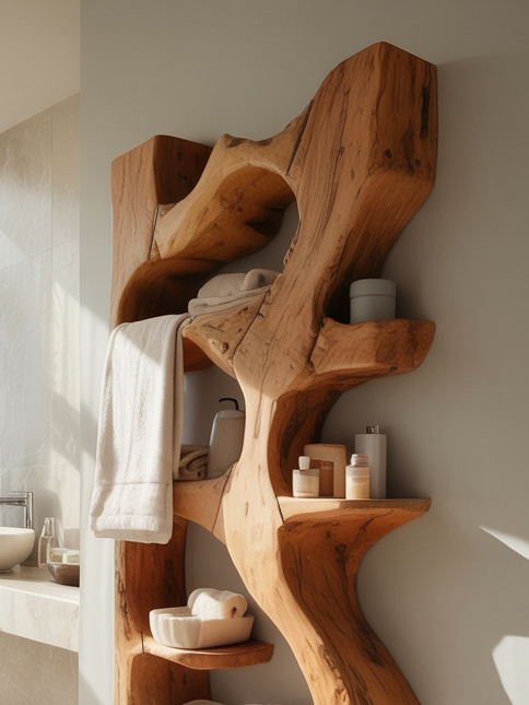 Handcrafted Sculpted Bathroom Shelf For Towels Or Storage