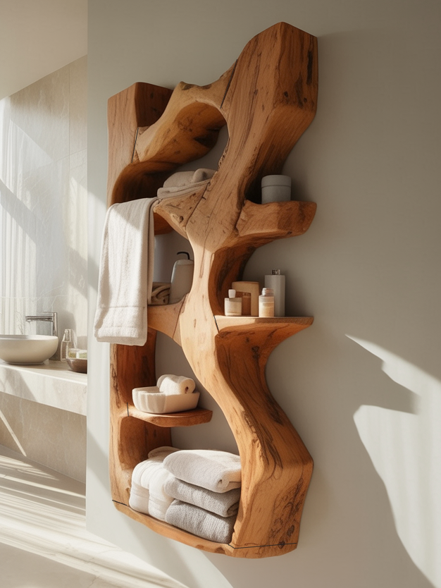 Handcrafted Sculpted Bathroom Shelf For Towels Or Storage