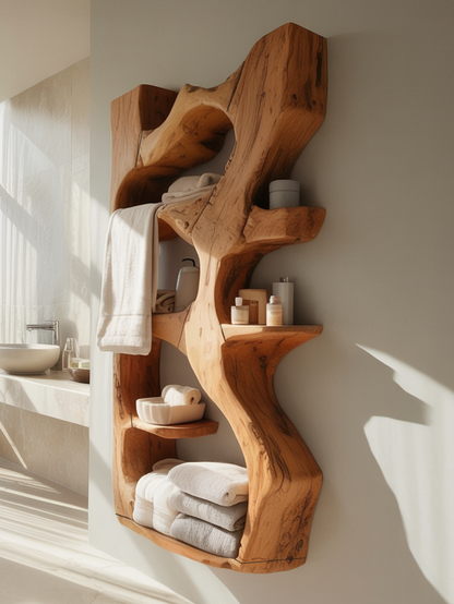Handcrafted Sculpted Bathroom Shelf For Towels Or Storage