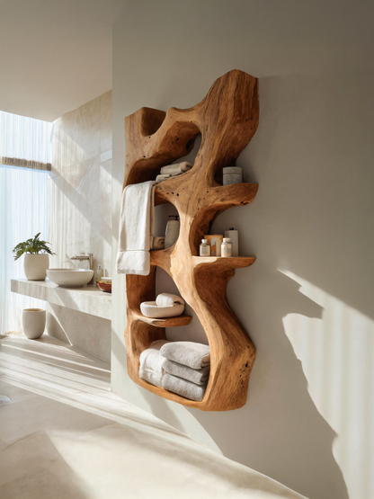 Handcrafted Sculpted Bathroom Shelf For Towels Or Storage