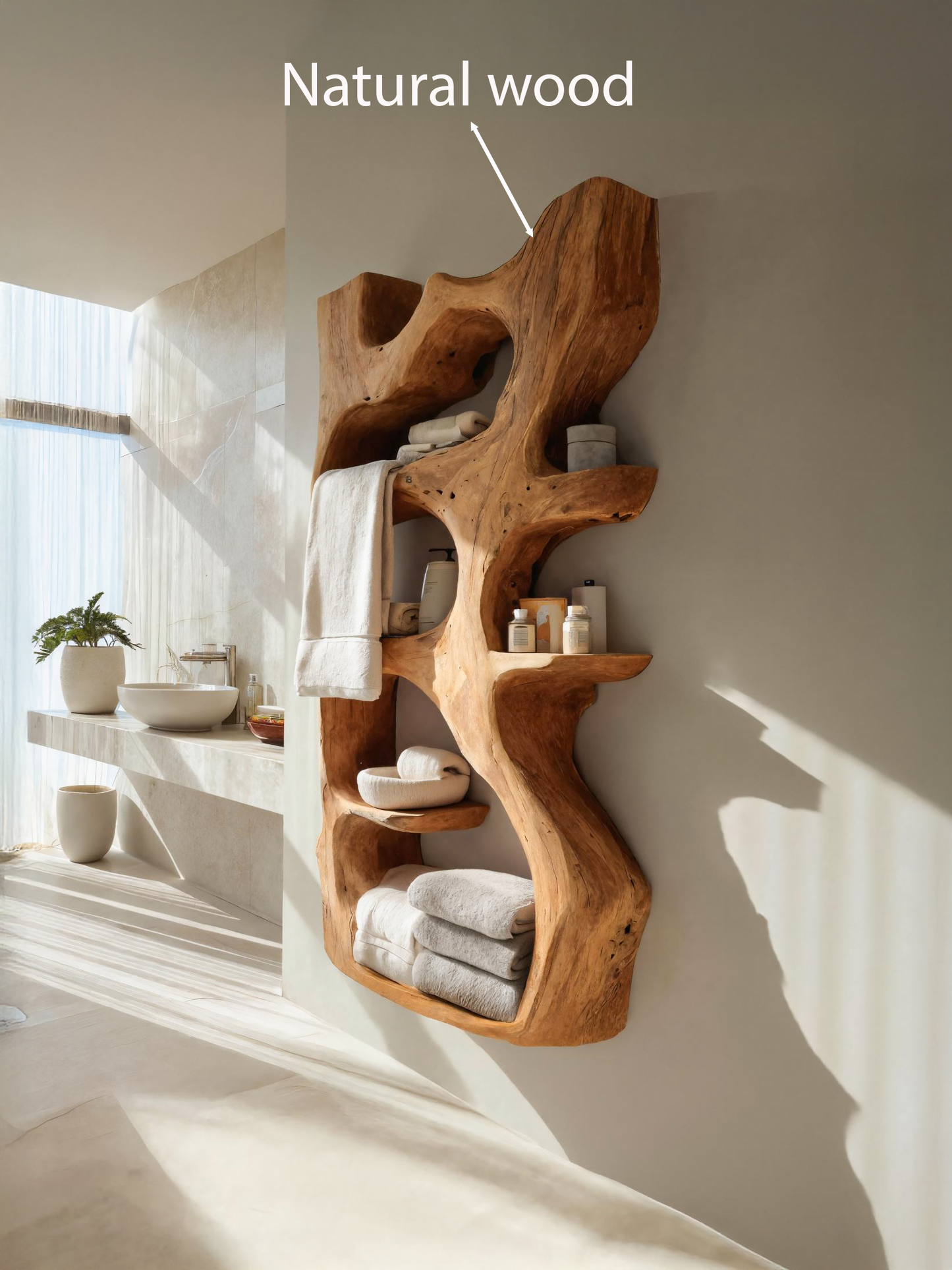 Handcrafted Sculpted Bathroom Shelf For Towels Or Storage