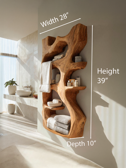 Handcrafted Sculpted Bathroom Shelf For Towels Or Storage