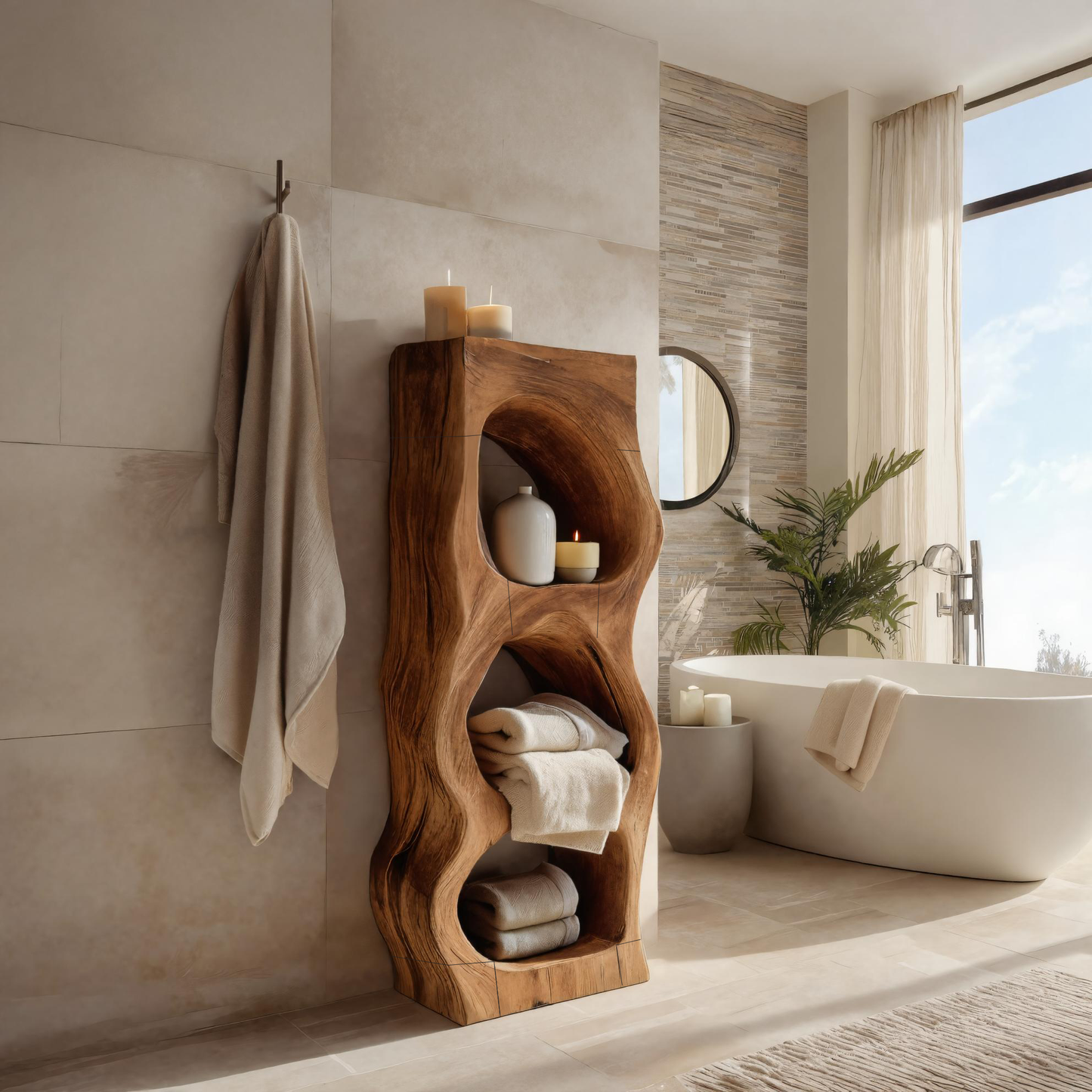 Organic Sculptural Bathroom Shelf For Towels Or Spa Essentials