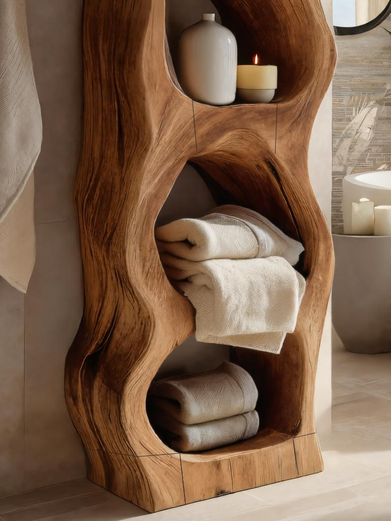 Organic Sculptural Bathroom Shelf For Towels Or Spa Essentials