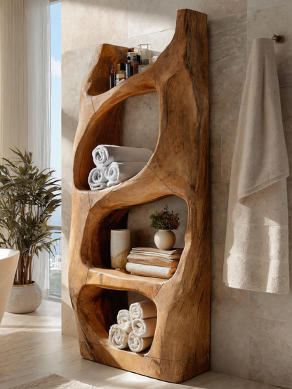 Handcrafted Sculptural Bathroom Shelf For Towels Or Spa Storage