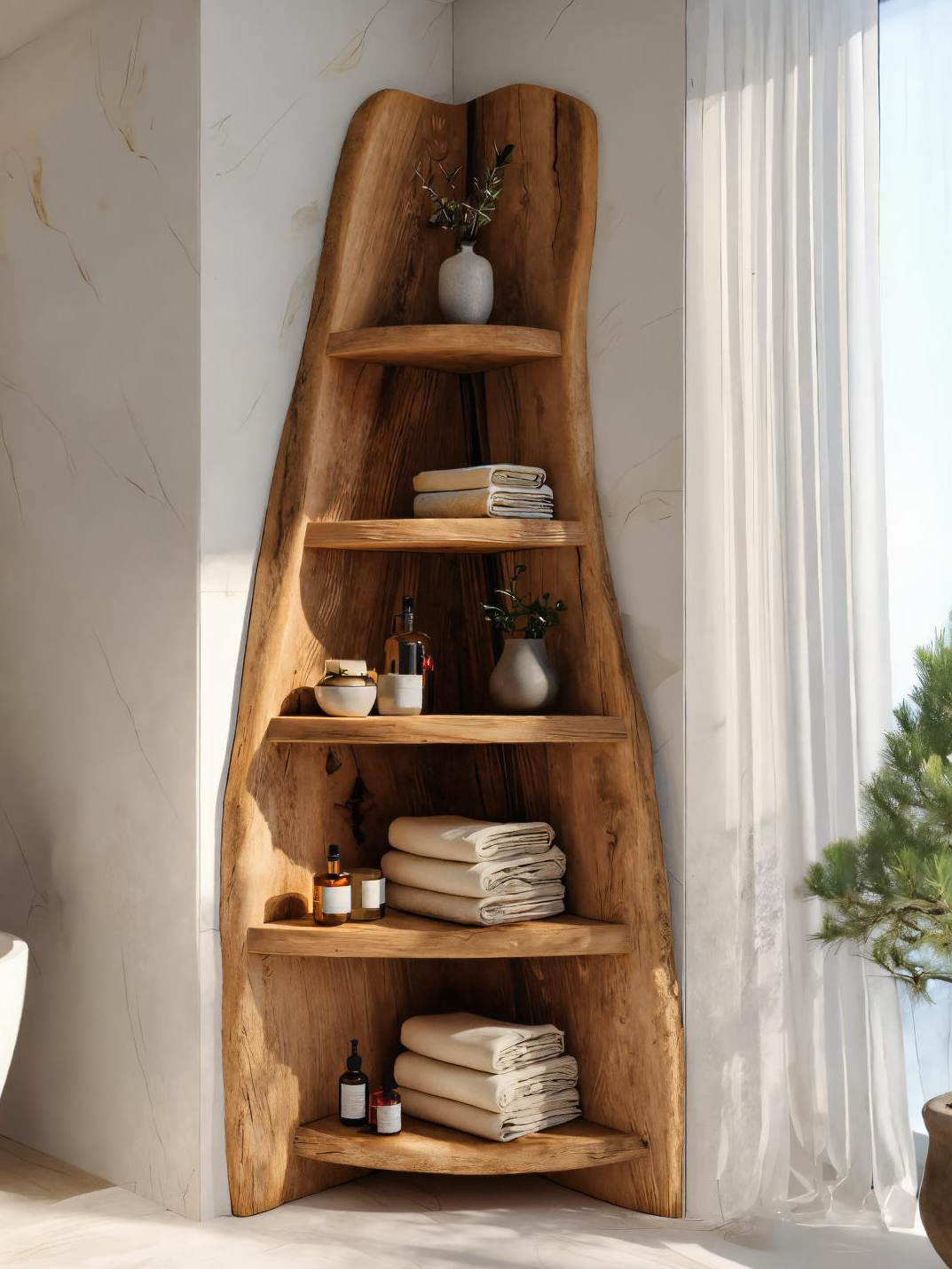 Rustic Live Edge Corner Shelf For Bathroom