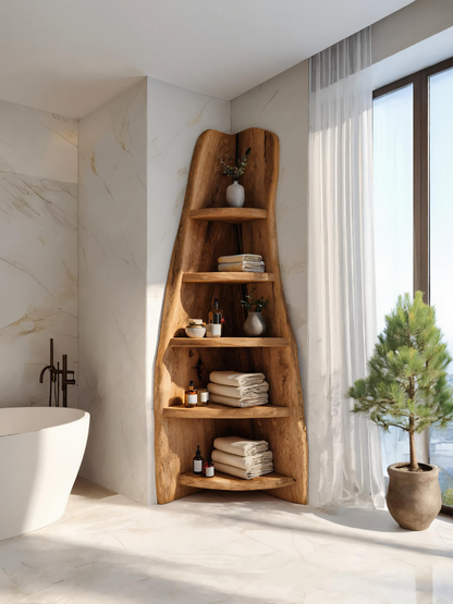 Rustic Live Edge Corner Shelf For Bathroom