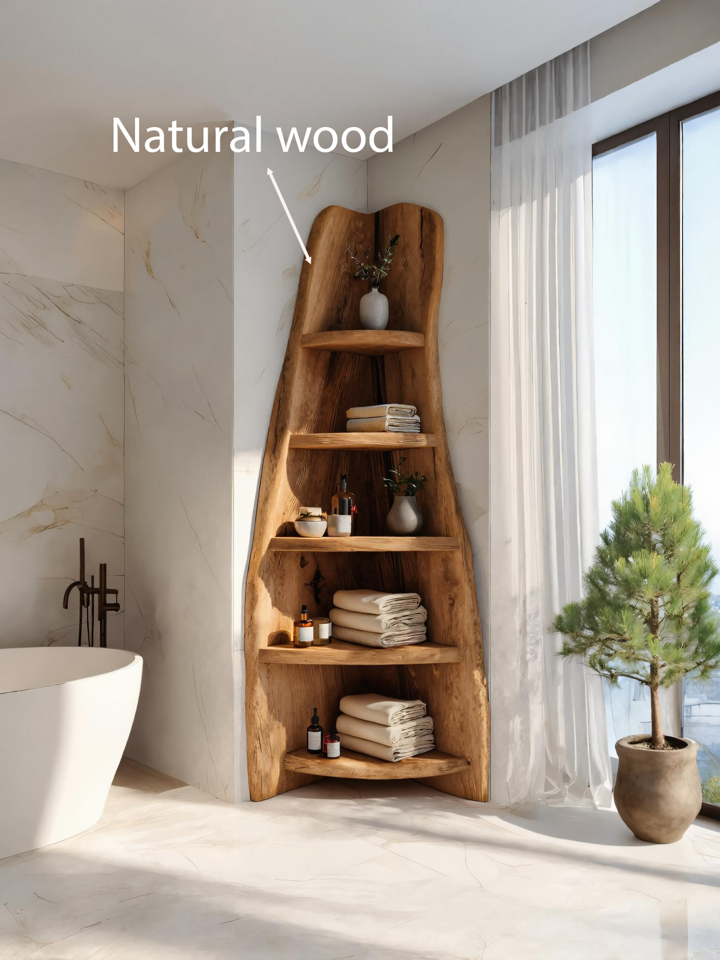 Rustic Live Edge Corner Shelf For Bathroom