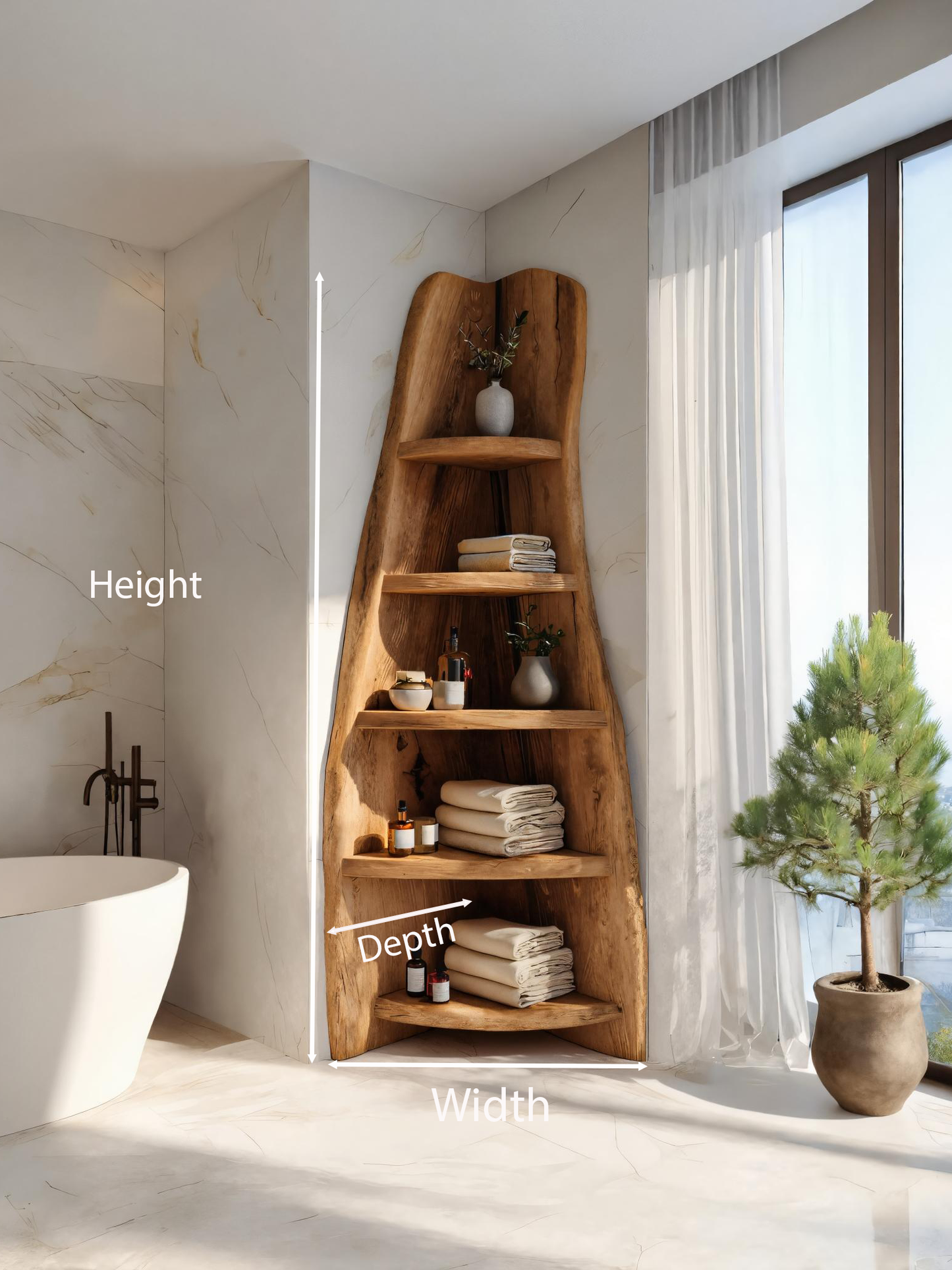 Rustic Live Edge Corner Shelf For Bathroom