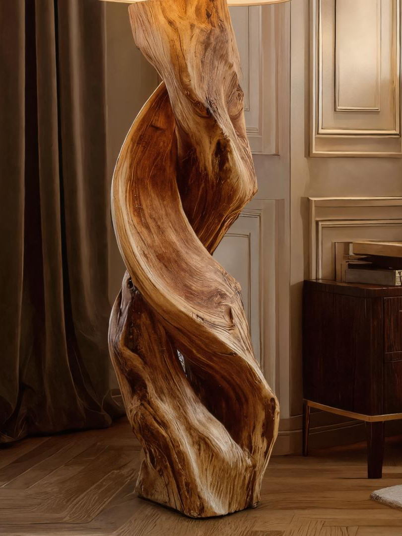 Rustic Sculptural Floor Lamp With Twisted Base For Bedroom