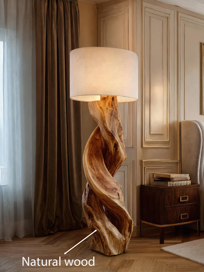 Rustic Sculptural Floor Lamp With Twisted Base For Bedroom