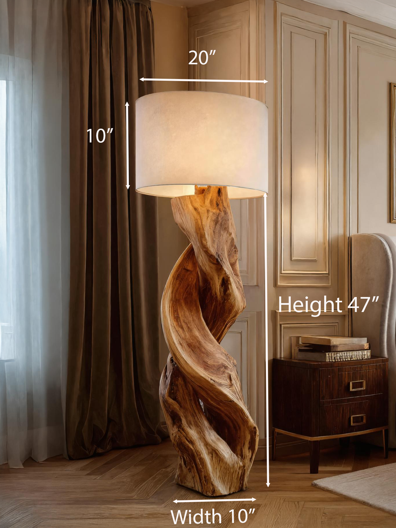 Rustic Sculptural Floor Lamp With Twisted Base For Bedroom