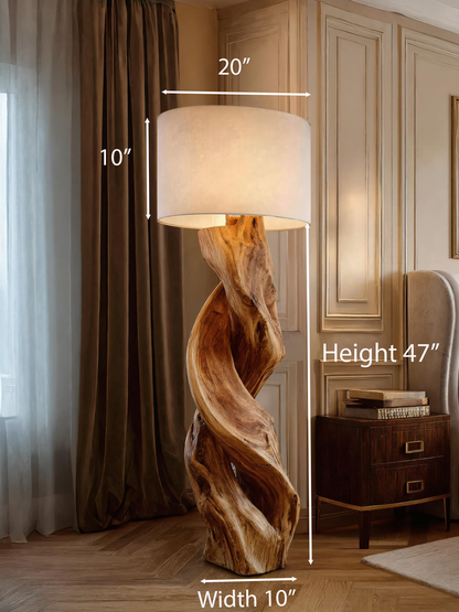 Rustic Sculptural Floor Lamp With Twisted Base For Bedroom