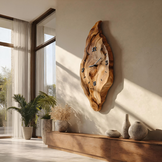 Rustic Wall Clock With Live Edge Design For Bedroom