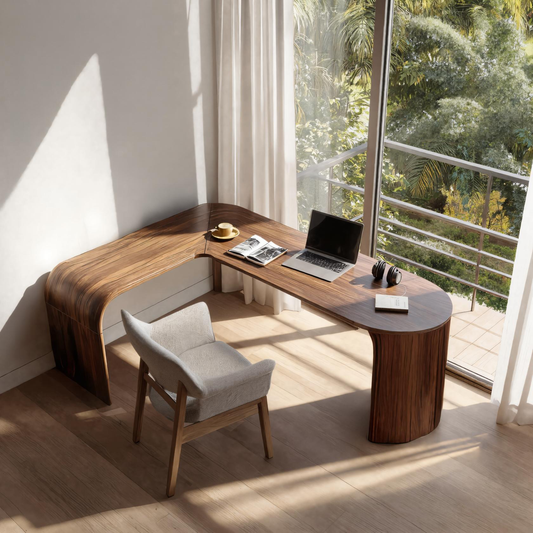 Contemporary L Shaped Desk With Curved Edges For Home Office
