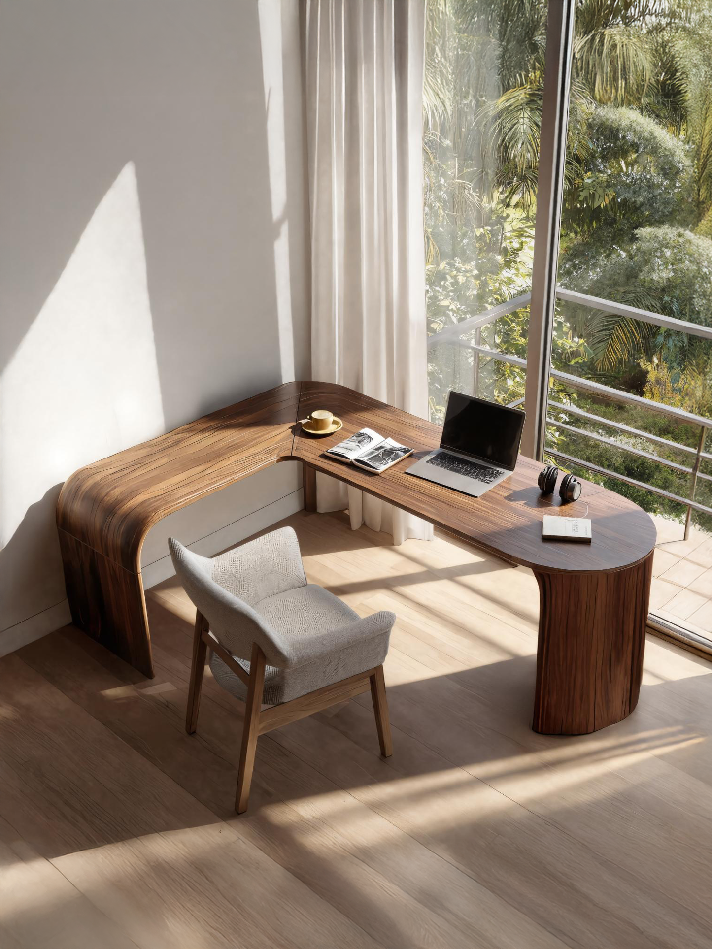 Contemporary L Shaped Desk With Curved Edges For Home Office
