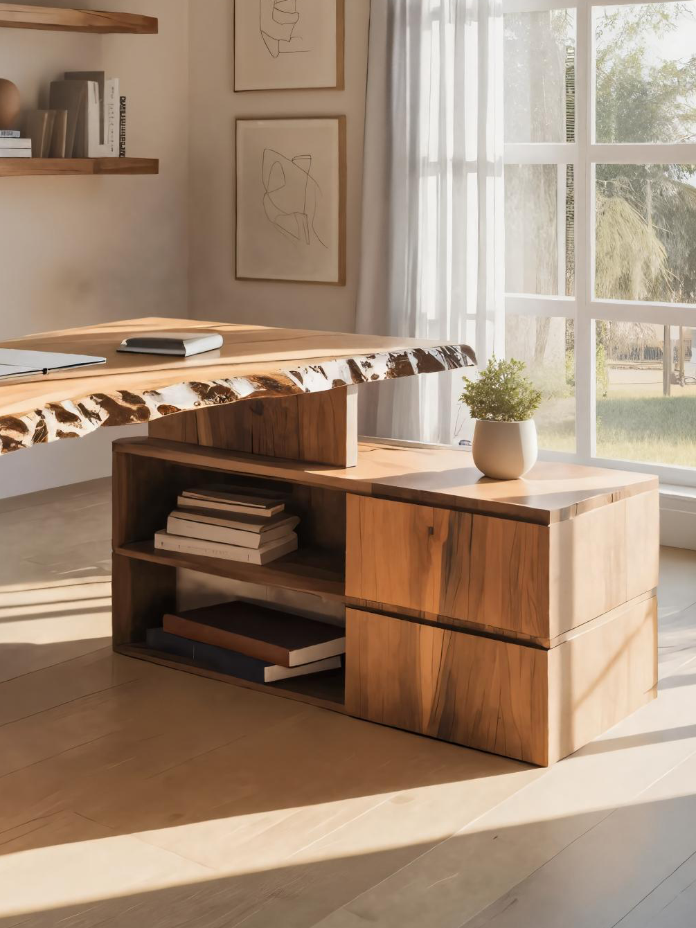 Modern Desk With Storage Shelf For Home Workspace