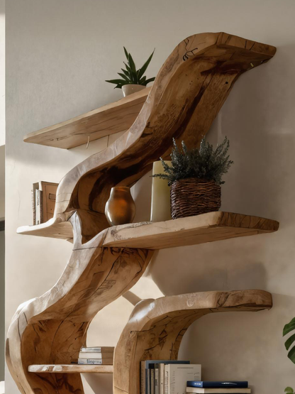Organic Sculptural Bookshelf With Curved Design For Living Room