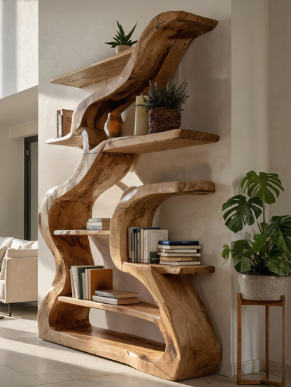 Organic Sculptural Bookshelf With Curved Design For Living Room